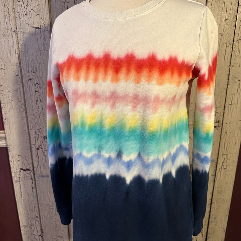 Lands' End White/Navy Tye Dyed Sweats Shirt Women’s S 6-8 Like New